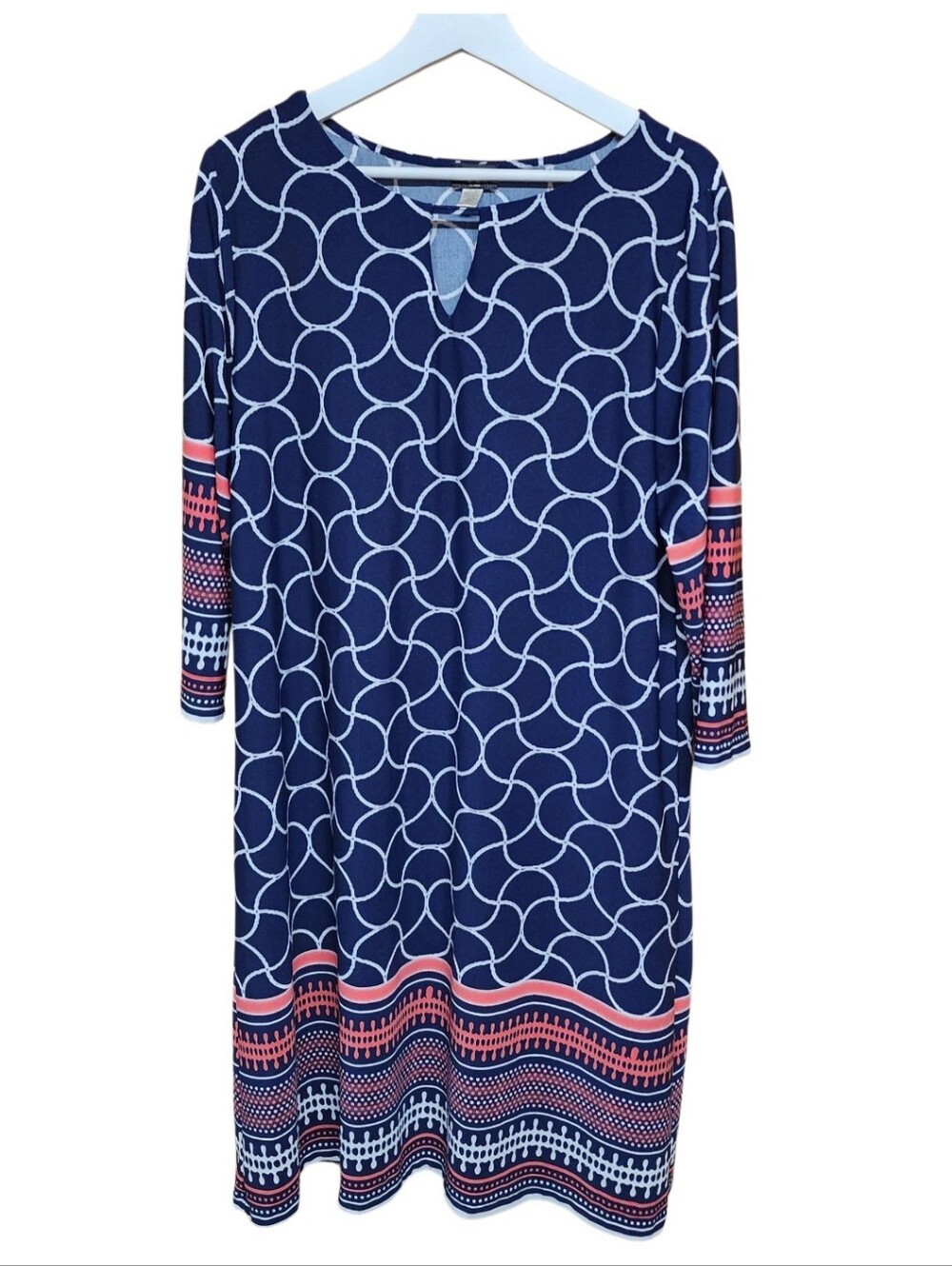 Haani Geometric Print Tunic 3/4 Sleeve Dress Sz 1X Colorful Business Casual Midi